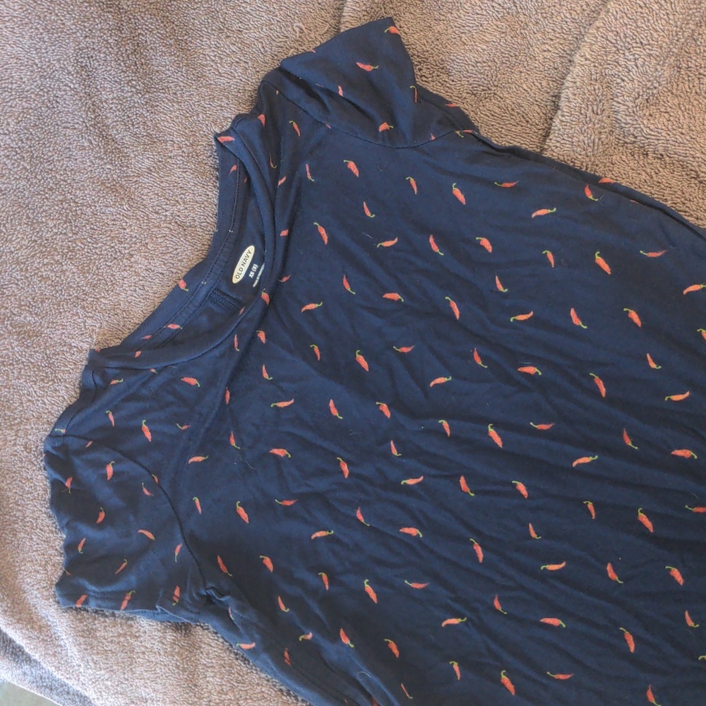 Super cute red chili navy blue t-shirt